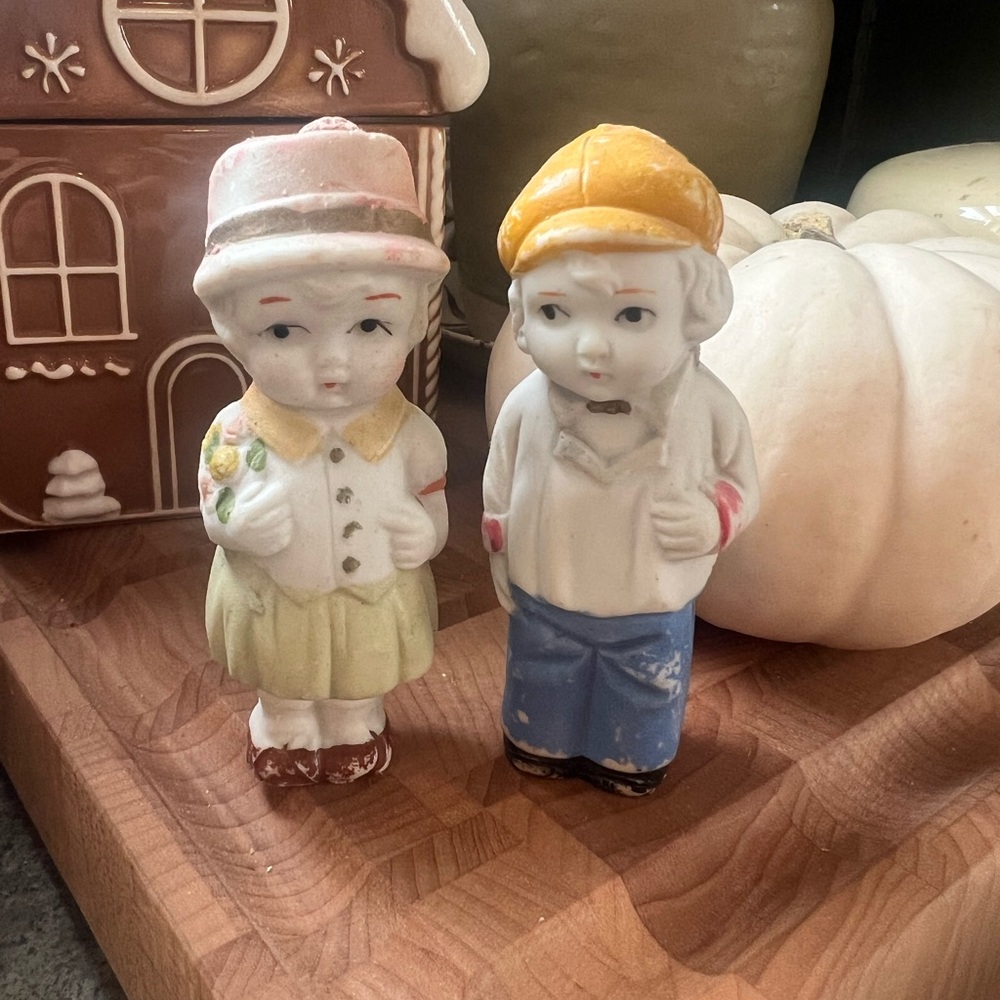 Vintage Japanese Bisque Dolls - Yellow and Blue